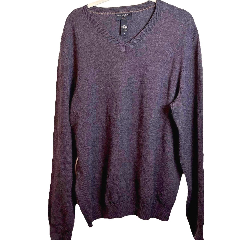 Banana Republic Sweater Men‎ Large Purple 100% Merino Wool Golf Preppy Classic